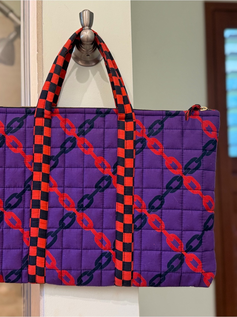 Clare V. purple quilted laptop travel tote